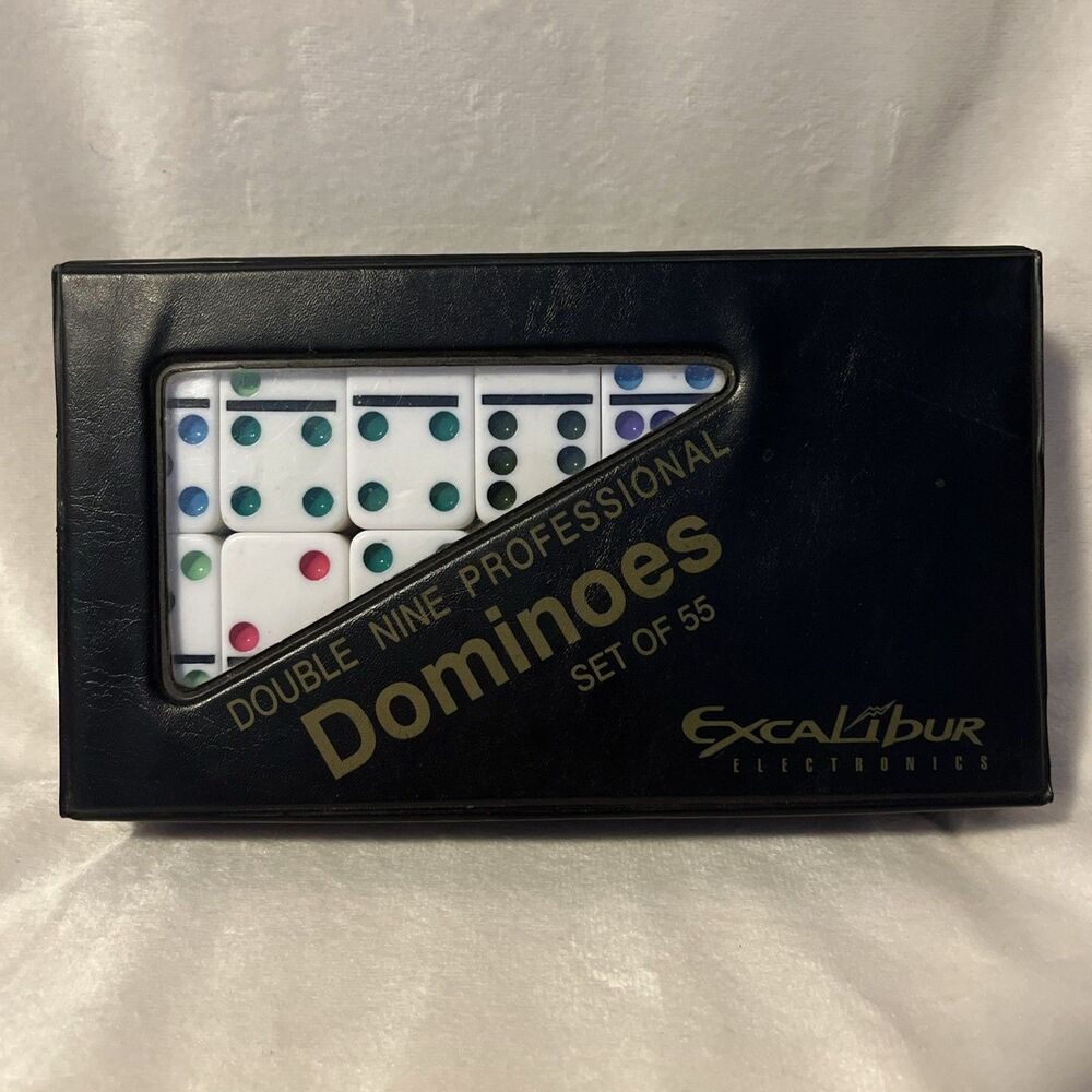 Excalibur Double 9 Professional Dominoes Set 55 Domino Tiles Hand Painted Travel
